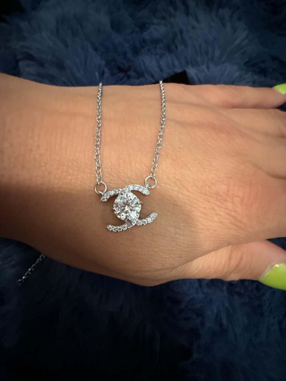 CC-Logo Style Moissanite Pendant Necklace in 925 Sterling Silver